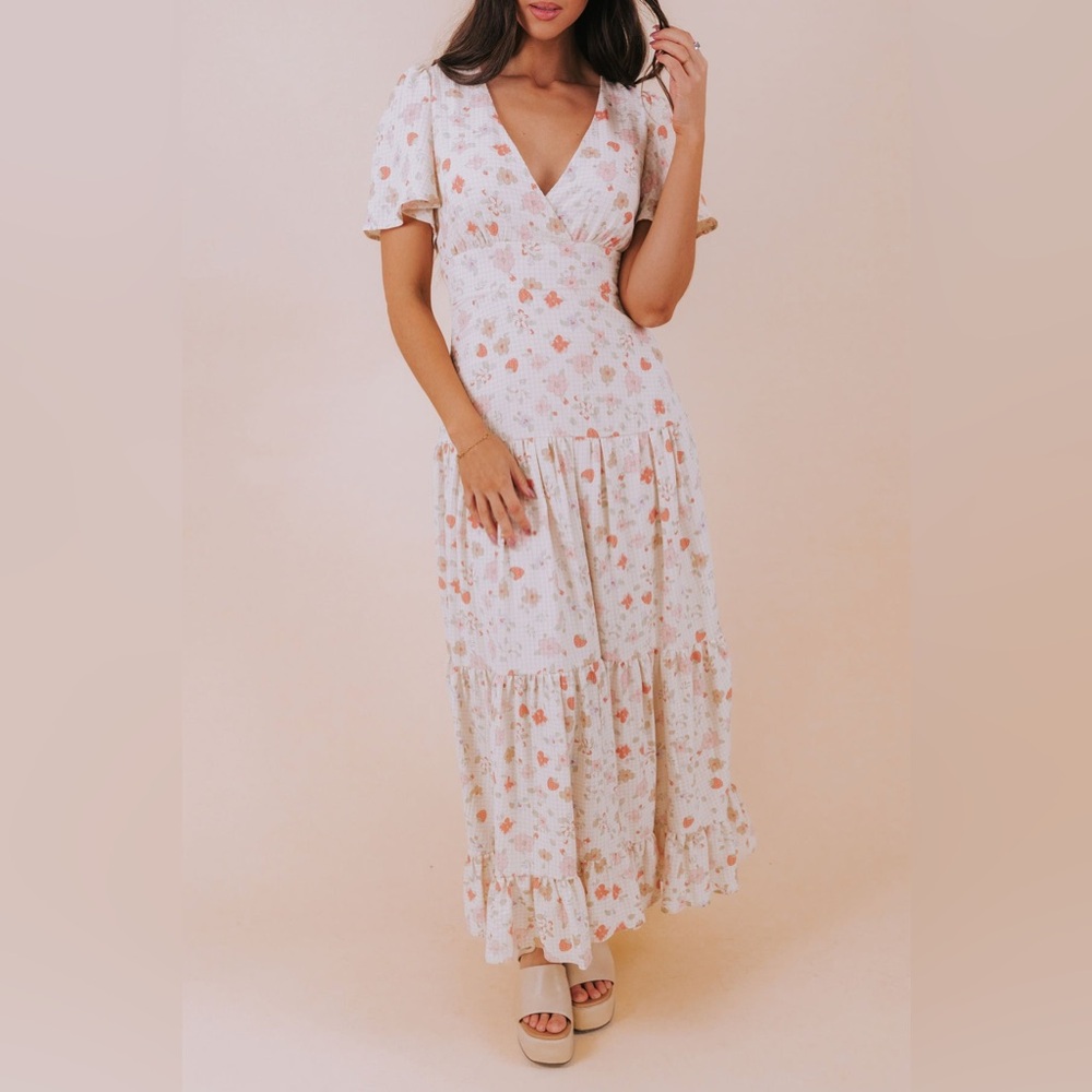 Storia The Strawberry Fields Maxi Dress women’s sz Large flutter sleeve new nwt